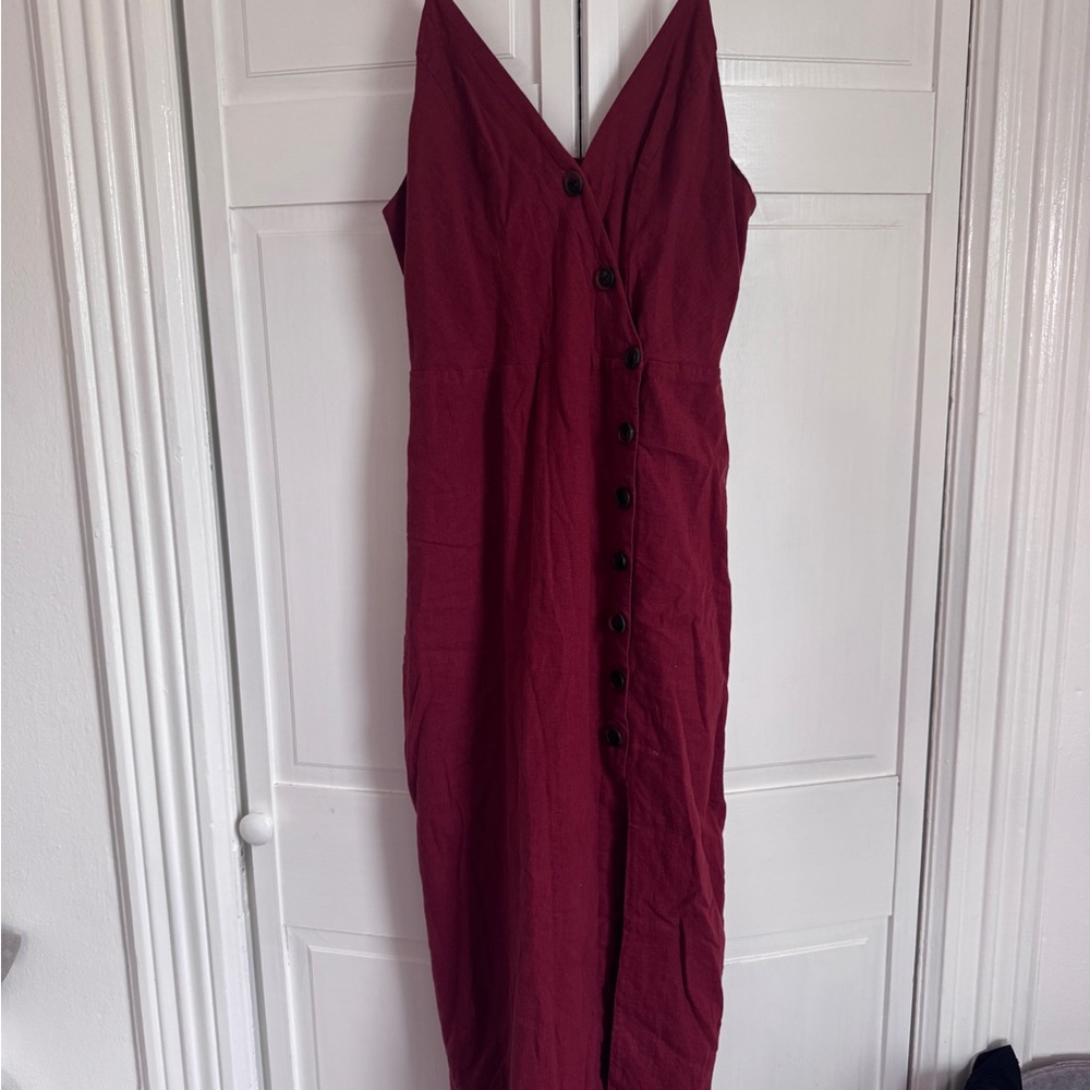 Dark Red Button-Down Midi Dress